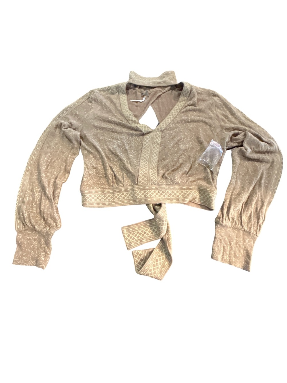 Free People New Romantics Linen Crop Wrap Top Beige Neutrals Choker Back Tie